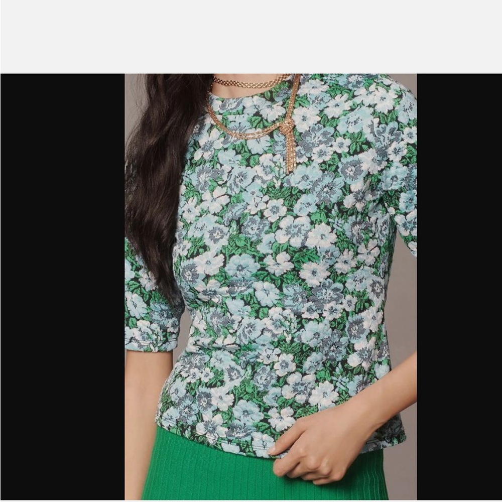 Anthropologie Floral Green Top
